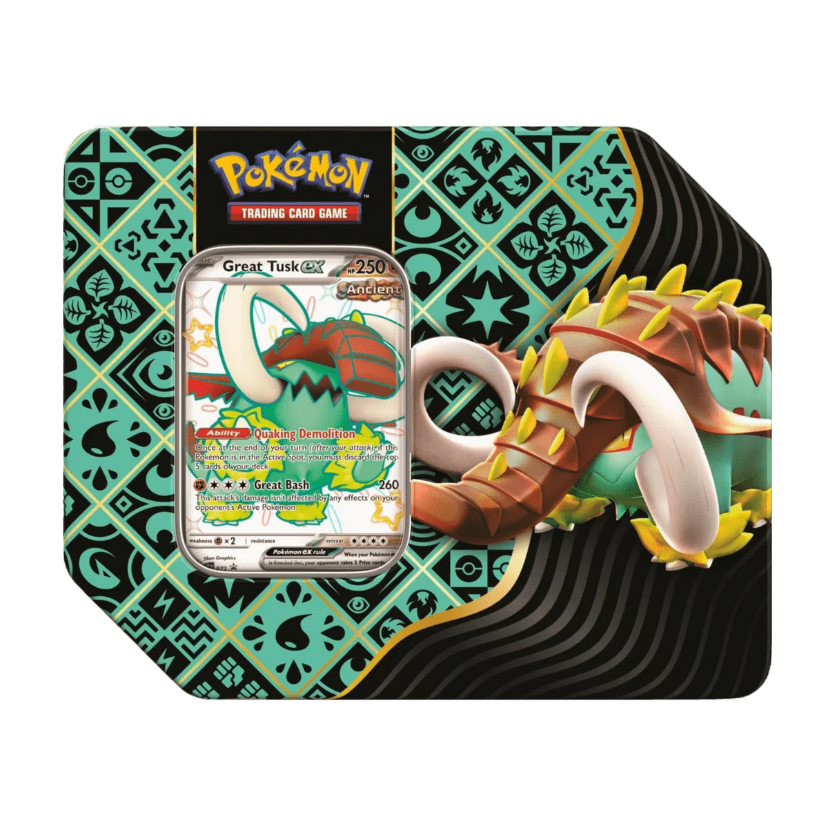 Paldean Fates: Great Tusk Ex Tin (Inglés) POKEMON